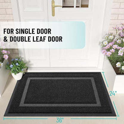 OLANLY Front Door Mat Indoor Outdoor Entrance, Waterproof All-Season, All-Weather Doormat, Sturdy Natural Rubber, Fade Resistant, Low Profile, Easy Clean Patio Porch Entryway Mat, 36x24, Black