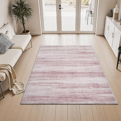PADOOR Modern Abstract Area Rug - 3x5 Washable Rugs Non-Slip Small Carpet, Ultra Soft Low Pile Floor Rugs for Entrance Front Door Bedroom Bedside Laundry Room Pink