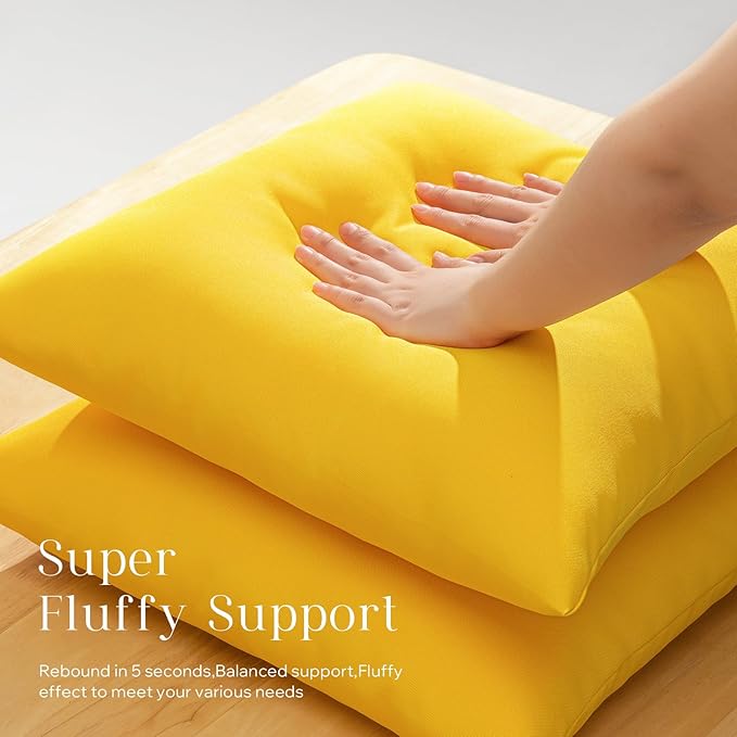 Phantoscope Pack of 2 Premium Dual Usage Outdoor Pillow Inserts, Waterproof Throw Pillows No Cover Needed, Colorful Decorative Couch Sham Cushion Stuffer Patio Couch Tent, Yellow 20 x 20 Inches