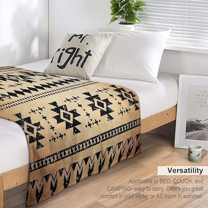 Tribal Aztec Throw Blanket, Southwestern Native Blanket, Vintage Ethnic Abstract Geometric Print Throws Cover for Couch Chair Sofa Bed Outdoor Beach Travel 60"x80"