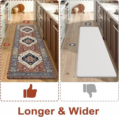 KIMODE Anti Fatigue Mats for Kitchen Floor 24"x71", Red Farmhouse Kitchen Runner Rugs, Cushioned Kitchen Floor Mats Non Skid, Boho Memory Foam Kitchen Mats for Laundry Office Sink Desk