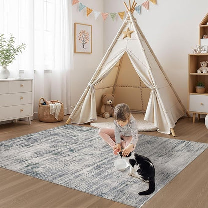 Area Rug for Living Room: 4x6 Washable Neutral Abstract Modern Soft Rugs Non Slip Indoor Floor Stain Resistant Carpet for Bedroom Dining Room Office Nursery - Gray