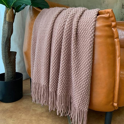 LOMAO Knitted Throw Blanket with Tassels Bubble Textured Lightweight Throws for Couch Cover Home Decor (Brownish Pink, 50x60)