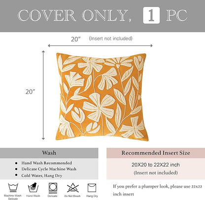 BlissBlush Fall Throw Pillow Cover 20x20, Yellow Mustard Soft Velvet Floral Decorative Accent Throw Pillowcase, Tufted Farmhouse Textured Pillowcase for Couch Sofa Bed Living Room Home Décor
