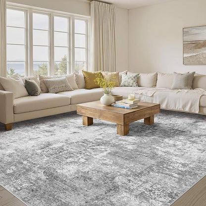 Washable 7x9 Area Rug: Modern Abstract Soft Non-Slip Indoor Rugs Home Decor - Low Pile Stain Resistant Carpet for Living Room Bedroom Dining Room Playroom Office(Grey,7'X9')