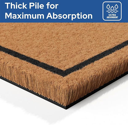 Barnyard Designs Natural Coco Coir Heavy Duty Backing Doormat - Large Cute Non-Slip Front Door Welcome Mat for Outside Entrance or Porch Entry, Brown (17x30, Hello)