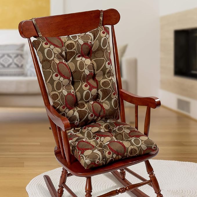 Klear Vu Omega Non-Slip Rocking Chair Cushion, Assembled in USA, Thick Tufted Design, Includes Seat Pad & Back Pillow with Ties, 17x17 Inches, 2-Piece Set, Floral Brown