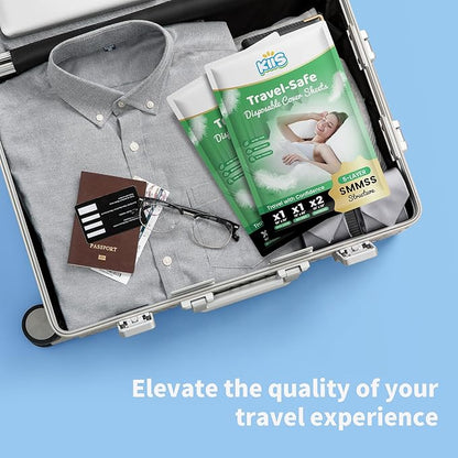 KIIS Travel-Safe Disposable Cover Sheets for Travel, Disposable Bed Sheet, Disposable Duvet/Comforter Cover, Disposable Pillowcases, Perfect for Hotels & Trips (Queen Size)