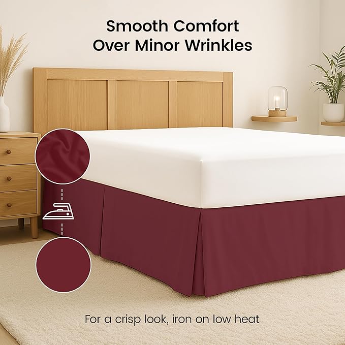 Utopia Bedding Full Bed Skirt - Soft Quadruple Pleated Ruffle - Easy Fit with 16 Inch Tailored Drop - Hotel Quality, Shrinkage and Fade Resistant (Full, Burgundy)