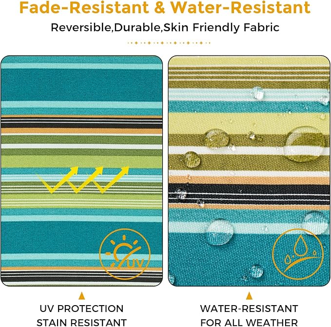 FUNHOME Outdoor Chair Cushions 19 x19 Inch,Water Resistant Tufted Seat Cushions 19",Reversible,Weather Resistant,Rounded Back Wicker Chair Cushion for Patio Garden Furniture(Green Stripe)
