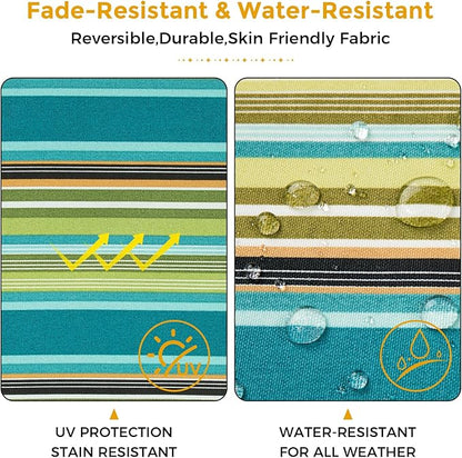 FUNHOME Outdoor Chair Cushions 19 x19 Inch,Water Resistant Tufted Seat Cushions 19",Reversible,Weather Resistant,Rounded Back Wicker Chair Cushion for Patio Garden Furniture(Green Stripe)