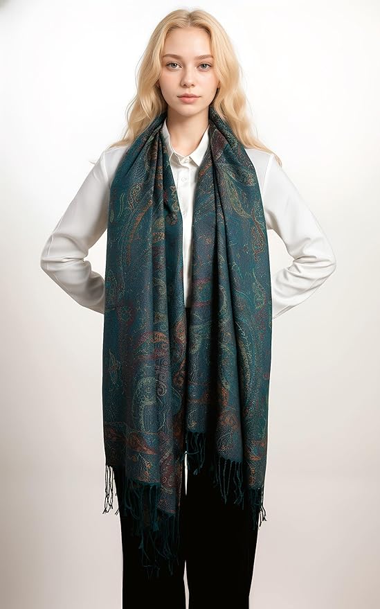 Achillea Big Paisley Pashmina Shawl Wrap for Women – Elegant Scarf for Weddings, Evening Dresses, Festivals & Daily Wear
