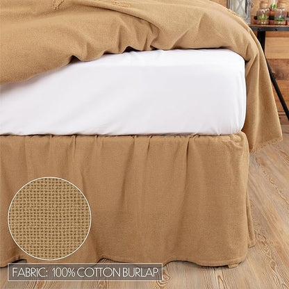 VHC Brands Burlap Solid Color Cotton Farmhouse Split Corners Gathered Queen Bed Skirt, Natural Tan