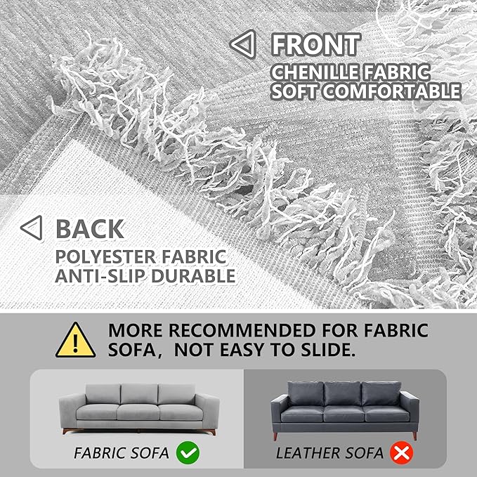 MEETSKY Sectional Couch Covers for Dog Chenille Sofa Cover, Washable Couch Cover for 3 Cushion Couch Sofa Pet Couch Furniture Protector, Light Grey Jacquard Sofa Slipcover with Tassel