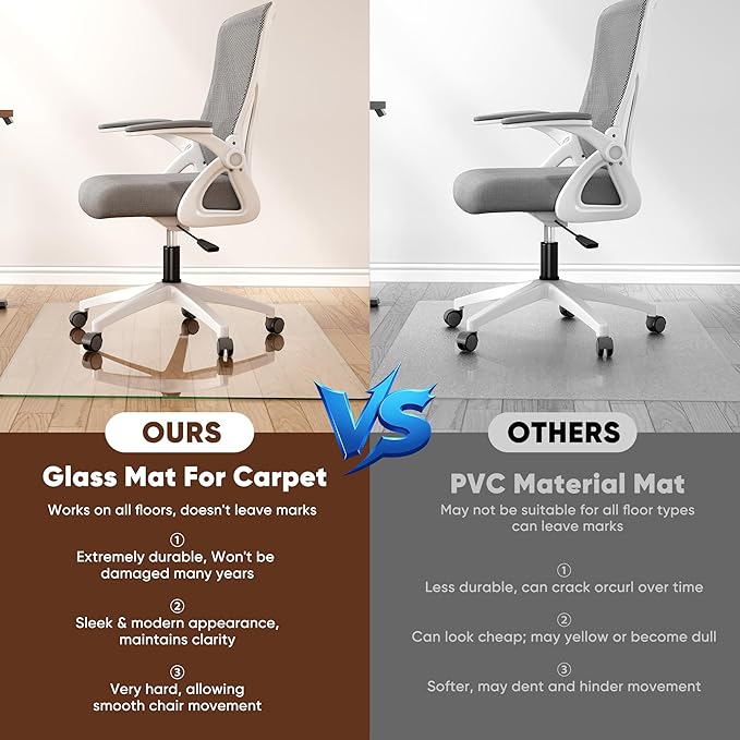 Antok Tempered Glass Chair Mat, 45"x55" Office Chair Mat for Carpet & Hardwood Floors, Heavy Duty 0.2" Desk Chair Mat for Smooth Rolling at Home or Office
