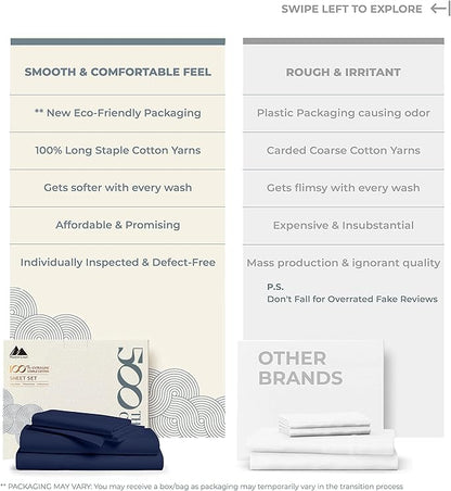 Mayfair Linen 500 Thread Count Twin Cotton Sheets - 3 PC Twin Size Bed Sheet Set Cotton (Navy Blue), Soft, Cooling, Sateen Hotel-Quality 16" Deep Pocket Bedsheet for Hot Sleepers (Fits 18" Mattress)