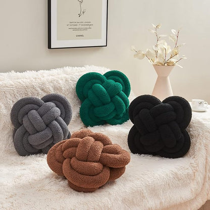 Xiashrk Knot Pillow Ball, 12" Soft Decorative Throw Pillows for Couch Bed, Black Knotted Plush Throw Pillow Handmade Square Cushion Home Couch Decor Pillows for Living Room