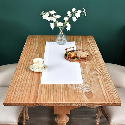 NEWISHER Farmhouse Rustic Table Runner Solid White Rectangular Table Runners Faux Linen Table Runner for Everyday Use Kitchen Dining Party Table 13x36 Inch