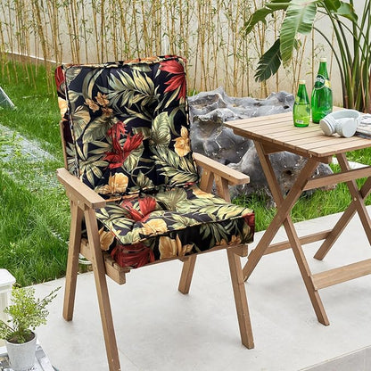 ARTPLAN Outdoor Seat Cushions Cearance for Wcker Chairs,19"x19" Set of 2 Patio Square Chair Cushions for Outdoor Furniture,with Ties 5" Extra Thick，Black Floral