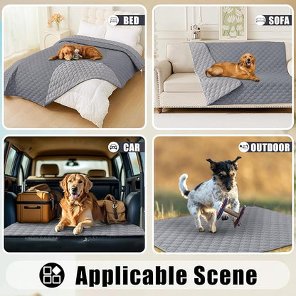 Smiry Waterproof Dog Bed Cover Blanket, Soft Reversible Pet Blanket, Washable Leakproof Cats Dogs Couch Cover for Sofa, Couch, Furniture, Plaid (82x82 Inch, Grey/Light Grey)
