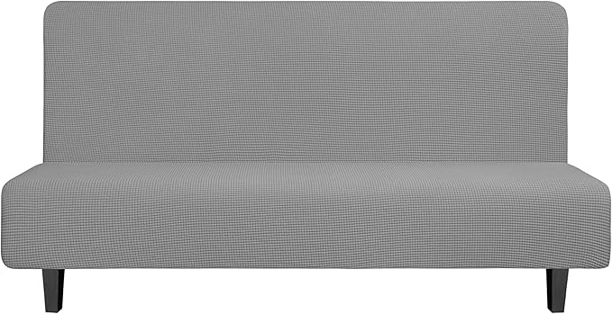 Easy-Going Stretch Futon Slipcover Armless Sofa Cover Furniture Protector Without Armrests Slipcover Soft with Elastic Bottom for Kids, Spandex Jacquard Small Check (futon,Light Gray)