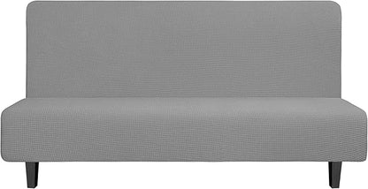Easy-Going Stretch Futon Slipcover Armless Sofa Cover Furniture Protector Without Armrests Slipcover Soft with Elastic Bottom for Kids, Spandex Jacquard Small Check (futon,Light Gray)