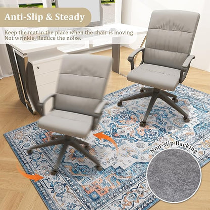 chakme Office Chair Mat for Hardwood Floor, 48"x36" Easy Glide Computer Desk Mat Protector for Rolling Chair Under Desk Rug Nonslip Backing, Machine Wash, (Boho)