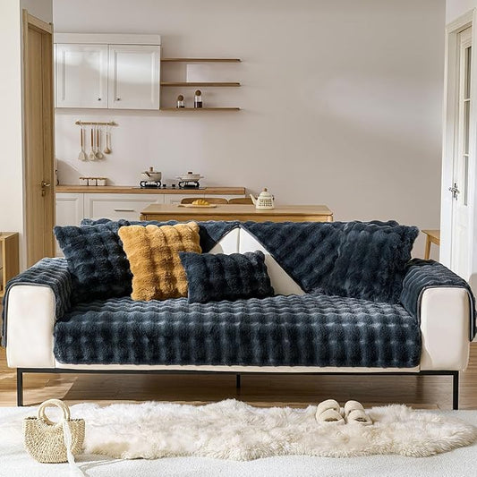 Faux Fur Decorative Throw Pillow Cover Plush Thick Bubble Pillow Covers Luxury Soft Cozy Accent Pillowcase for Spring Sofa Living Room Couch Bed (Dark Grey,12"x20")