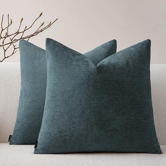 a moment Pack of 2 Decorative Chenille Throw Pillow Covers with Twill Cushion Covers for Sofa Living Room Couch Bed 20x20 Inch Dark Teal