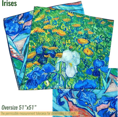 Artist Oil Painting Wraps 51"x51" Cashmere-Soft Art Pashmina Luxury Rolled Hem Women Large Travel Blanket Shawl