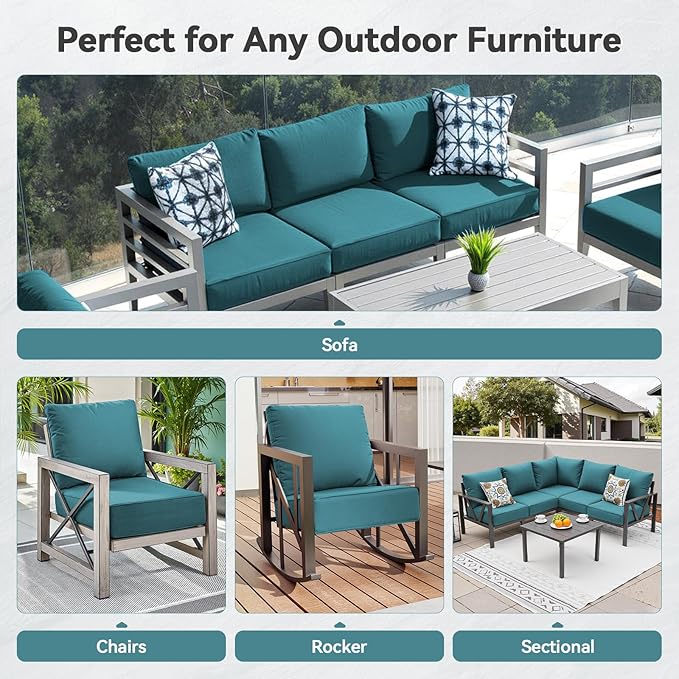 Luxury 6" Outdoor Cushions for Patio Furniture, 24x24x6" Thick Seat Cushion Set of 6, Fade Resistant Couch Chair Replacement Cushions High Density Deep Wicker Chair Cushion w/ Removable Cover, Green