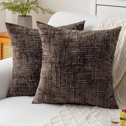 Decorative Throw Pillow Covers 22x22 Inch Set of 2, Soft Solid Farmhouse Chenille Couch Pillows, Spring Pillow Covers for Couch Sofa Bed Living Room Home Decor Pillowcase, Brown