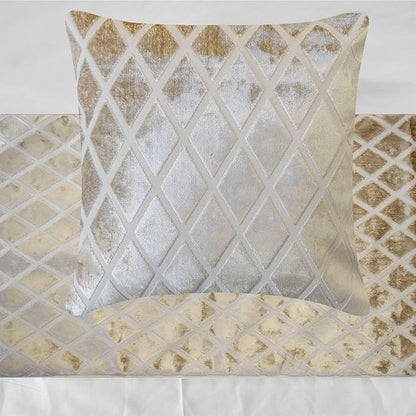 HomeCentric Ivory Decorative Bed Runner - Twin 53"x18" with One Pillow Cover, Diamond Pattern, Velvet Cut Bed Scarf