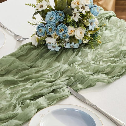 BALCONY & FALCON Sage Green Cheesecloth Table Runner 10FT 120 Inch Rustic & Boho Farmhouse Gauze Cheese Cloth Runners for Wedding Fall Thanksgiving Christmas Party Baby Shower Birthday Decor