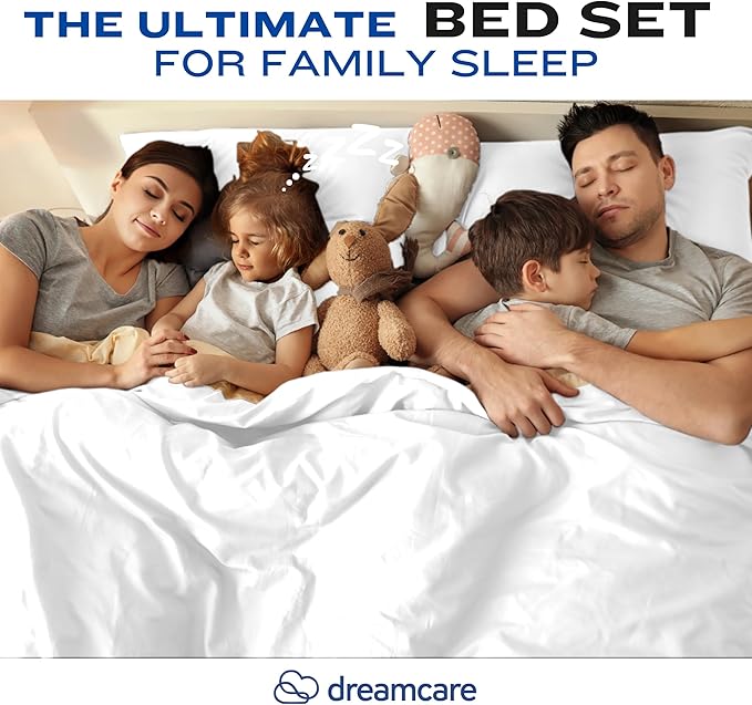 DREAMCARE California King Sheet Sets - Cooling Bed Sheets - 4pcs Set - up to 15" Deep Pocket Cal King Sheets - California King Sheets - Soft & Lasting 100% Brushed Polyester with Side Pocket - White