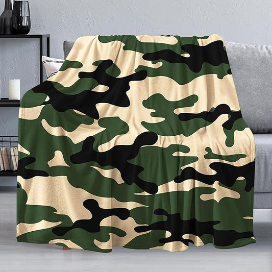 Green Camo Throw Blanket for Couch, Super Soft Fuzzy Throws Warm Comfortable Plush Fleece Blanket, Fashion Decorative Flannel Fleece Blanket for All Season(50 x 60 in, Green Camo)