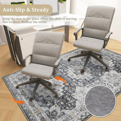 chakme Office Chair Mat for Hardwood Floor, 72"x48" Easy Glide Computer Desk Mat Protector for Rolling Chair Under Desk Rug Nonslip Backing, Machine Wash, (Boho)