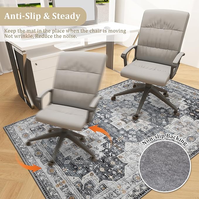 chakme Office Chair Mat for Hardwood Floor, 60"x45" Easy Glide Computer Desk Mat Protector for Rolling Chair Under Desk Rug Nonslip Backing, Machine Wash, (Boho)