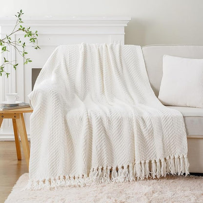 BATTILO HOME Cream White Throw Blanket for Couch, Ivory Throw Blanket for Bed, Warm Decorative White Blanket Throw for Home Decor, 50" x 60"