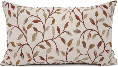 YOUR SMILE Farmhouse Oblong Rectangle Floral Chenille Embroidery Decorative Throw Pillow Case Cushion Cover Lumbar Pillowcase for Sofa 12 x 20 Inch, Brown Leaves