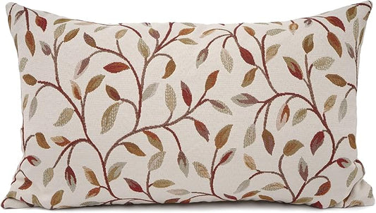 YOUR SMILE Farmhouse Oblong Rectangle Floral Chenille Embroidery Decorative Throw Pillow Case Cushion Cover Lumbar Pillowcase for Sofa 12 x 20 Inch, Brown Leaves