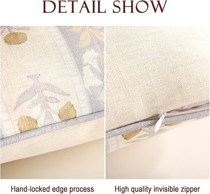 patdrea Designer Square Throw Pillow Covers Set of 2,Rustic Linen with Elegant Grey Blue Floral Pattern Pillows Cover,Decorative Pillowcases Cushion for Bed Living Room Outdoor Car,18 x18 Inches