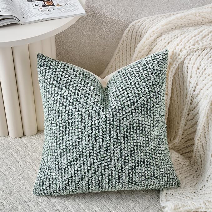 Striped Throw Pillow Covers 16x16 Set of 2 Green Textured Boucle Chic Morden Boho Accent Farmhouse Square Decorative Couch Pillow Covers for Home Decor Bed Sofa Living Room