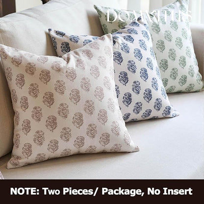 DOMVITUS Set of 2 Floral Pillow Covers 24x24, Block Print Pillow Covers Vintage Neutral Decorative Farmhouse Throw Pillow Covers for Couch Bed Living Room Light Camel
