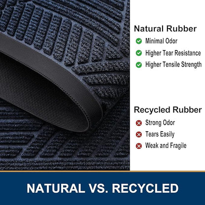 Smiry Front Door Mat Outside Entrance, Heavy Duty Sturdy Natural Rubber Doormat, Trap Dirt and Moisture, Easy Clean Low Profile Mats for Indoor Outdoor Entry, Irregular Triangle (59x24, Navy Blue)