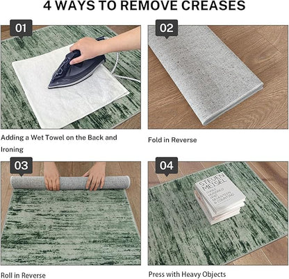 Modern Abstract Runner Rug 2x5, Forest Green Washable Kitchen Runner Entryway Rug Mat Non-Slip Soft Hallway Rug Runner Thin Print Faux Wool Carpet for Bedroom Laundry Room Indoor