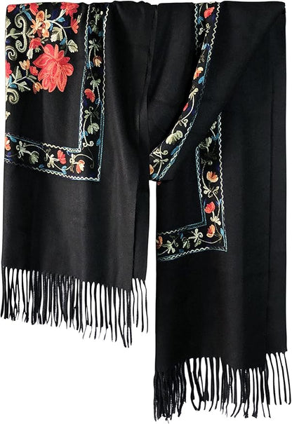 Urban CoCo Women's Embroidered Tassel Long Shawl Oversize Scarf Wraps for Women