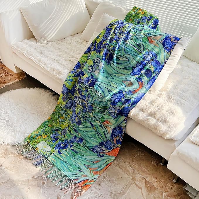 VENVSBEE Reversible Scarf Soft Large Shawl Wrap Blanket Double Sided Art Print Warm Pashmina Stoles Klimt Van Gogh Gifts