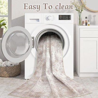 Washable 10X14 Area Rug: Modern Abstract Soft Non-Slip Indoor Rugs - Low Pile Stain Resistant Foldable Rug for Living Room Bedroom Dining Room Playroom Office(Brown,10'x14')