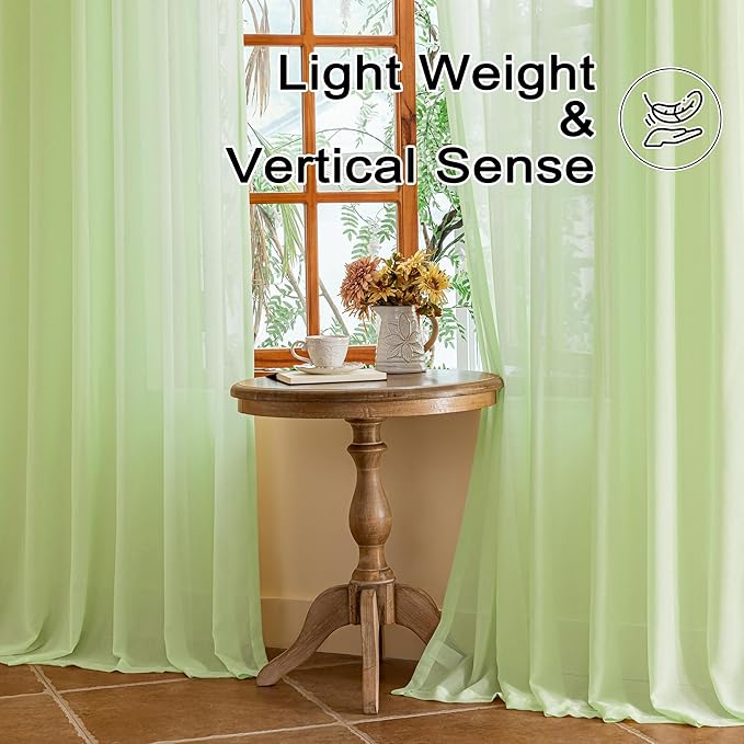 Green Pinch Pleat Sheer Curtains 96 Inches Long for Bedroom Soft Touch Lightweight Light Filtering 96 Inch Length Pleated Drapes with Ajustable Hooks for Living Room, Reed Green, 42"W x 96"L, 2 Panels